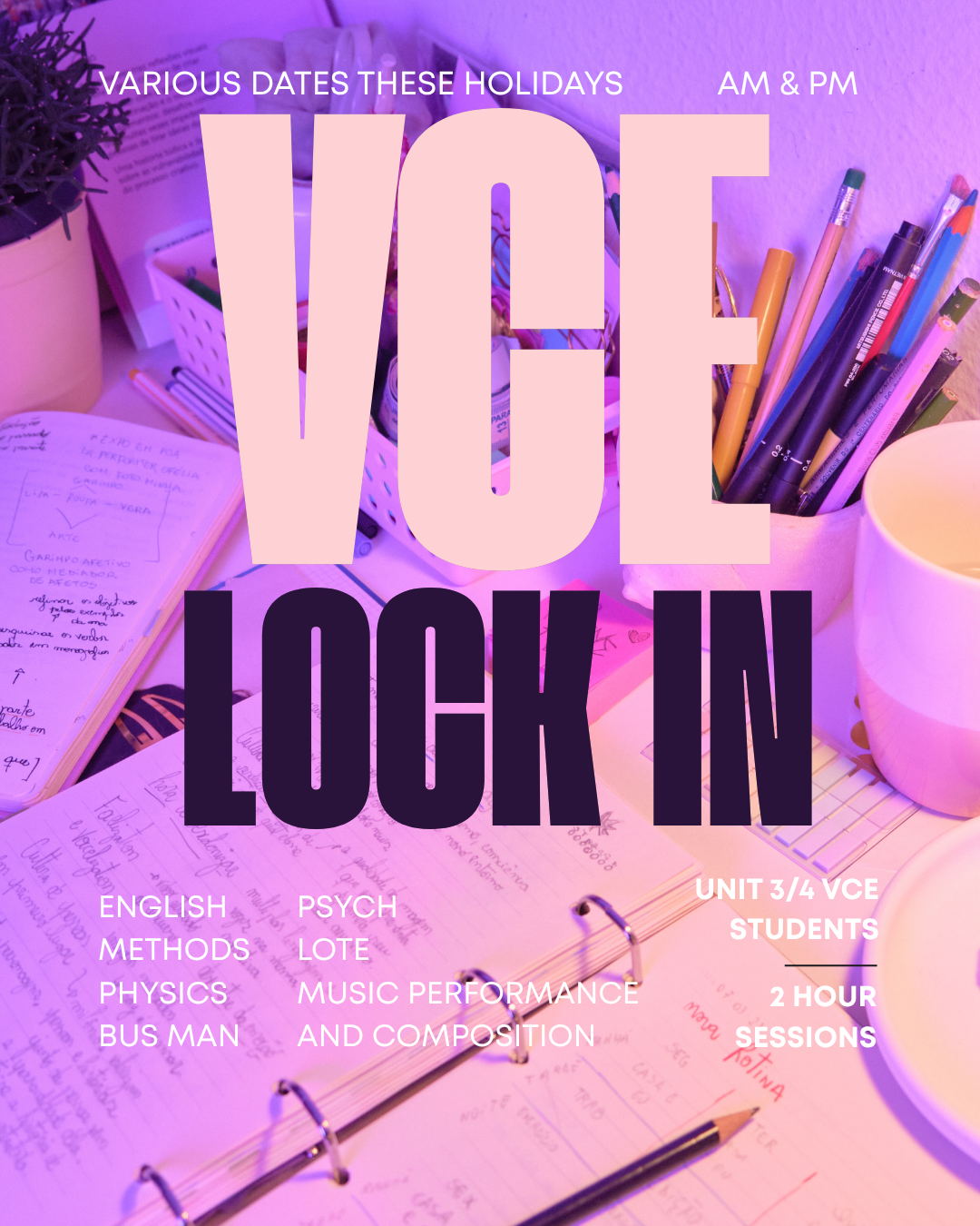 VCE LOCK-IN Final Exam Prep 2 hour workshops